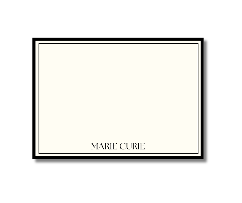 A stack of minimalist A6 note cards featuring a clean neutral border on premium white textured cardstock, perfect for wedding thank you notes.