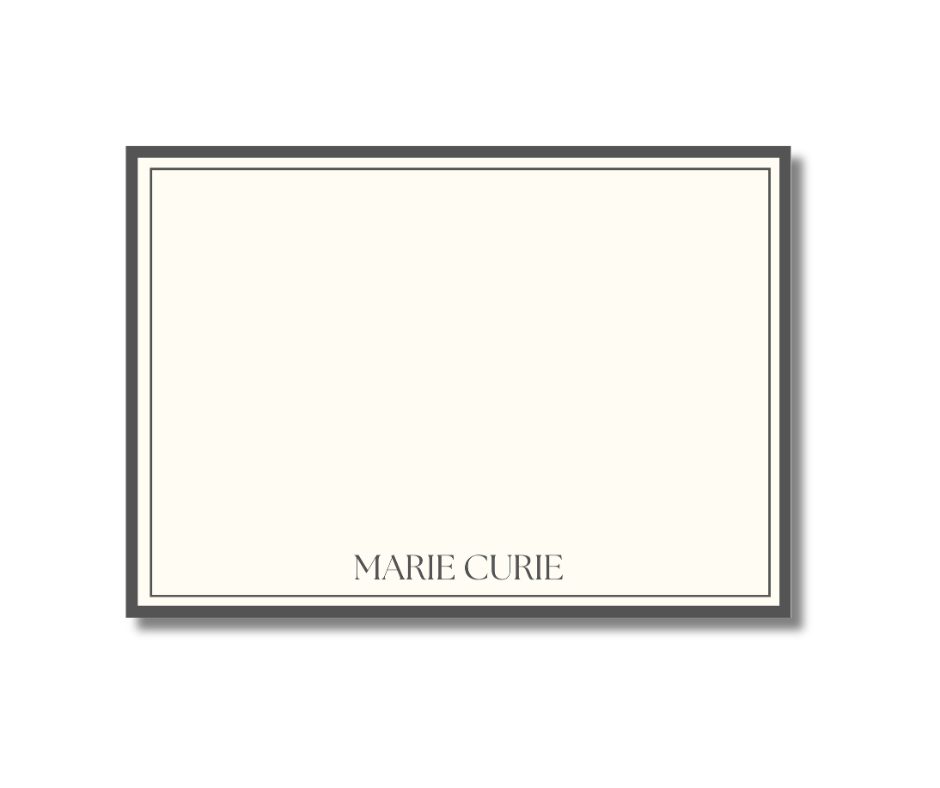 A stack of minimalist A6 note cards featuring a clean neutral border on premium white textured cardstock, perfect for wedding thank you notes.