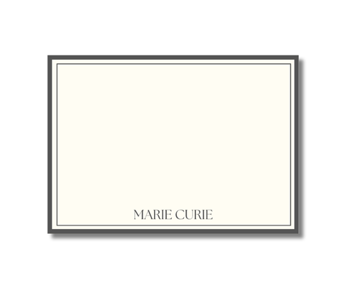 A stack of minimalist A6 note cards featuring a clean neutral border on premium white textured cardstock, perfect for wedding thank you notes.
