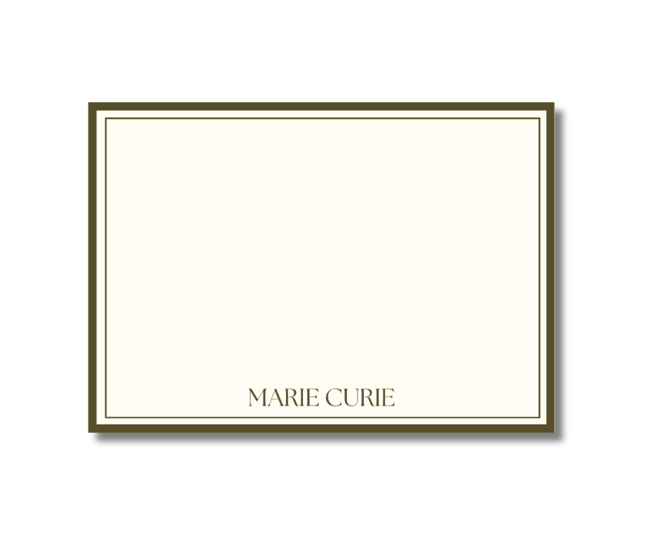 A stack of minimalist A6 note cards featuring a clean neutral border on premium white textured cardstock, perfect for wedding thank you notes.