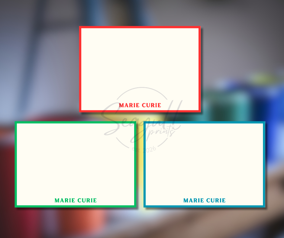 A collection of colorful appreciation cards in curated wedding tones, neatly stacked to showcase the high-quality paper and custom color options.