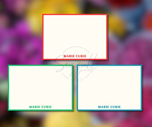 A vibrant spread of custom color note cards in various shades on A6 textured cardstock, ideal for personalized thank you cards.